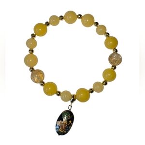 Yellow Jade with Gold Beads Stretch Bracelet